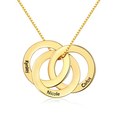 Personalised 1-6 Rings Pendant Name Necklace For Family Gifts