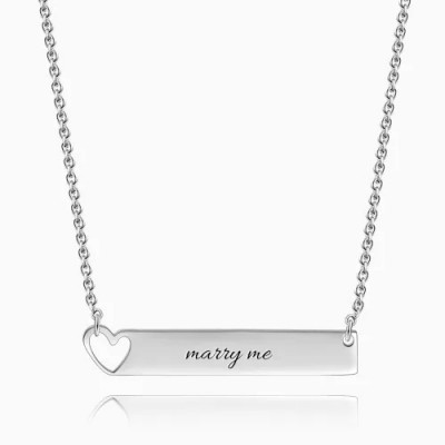 Heart Bar Necklace With Engraving