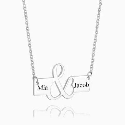 New Personalized Name With Heart and Infinity Style Engraved Necklace Bar Necklace