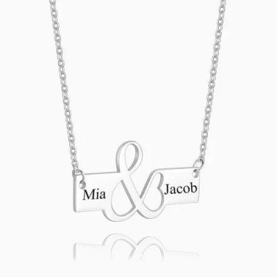 New Personalised Name With Heart and Infinity Style Engraved Necklace Bar Necklace
