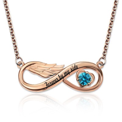 Infinity Angel Wing Necklace With Birthstone