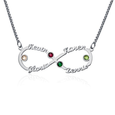 Infinity 4 Names Necklace With Birthstones