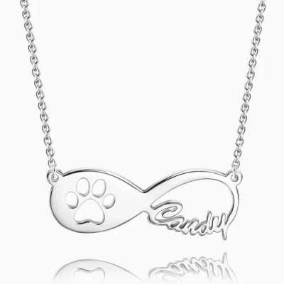S925 Silver Dog Paw Print Infinity Name Necklace