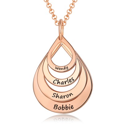 Custom Engraved Family Names Necklace Up To 5 Drops Shaped