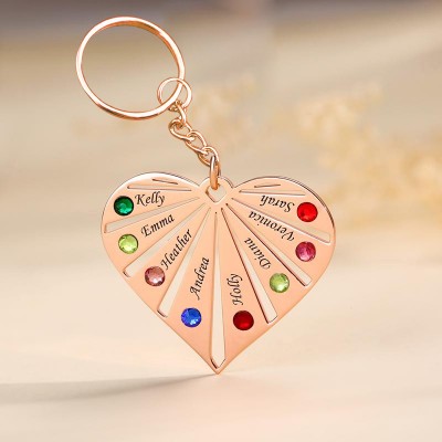 Personalised 1-8 Engraving Names with Birthstone Key Chain Gift