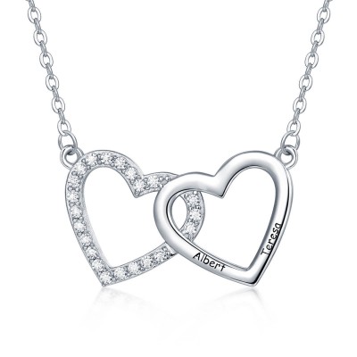 Silver Personalized 2-3 Love Hearts Engraved Name Necklace Gifts For Her