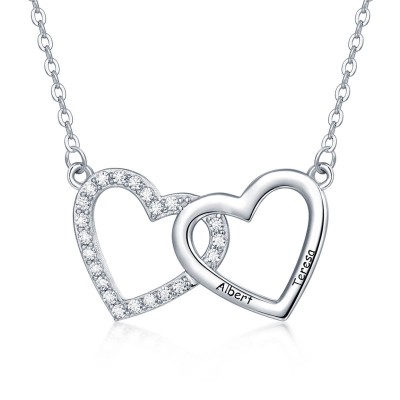 Silver Personalised 2-3 Love Hearts Engraved Name Necklace Gifts For Her