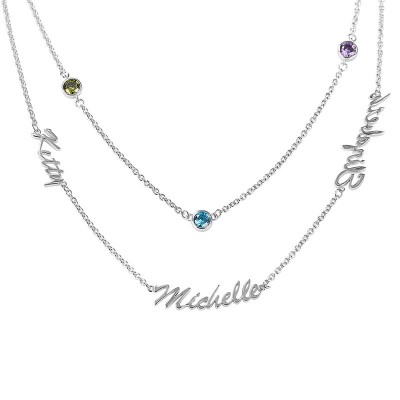 Personalized Birthstones Layered Name Necklace With1-6 Names