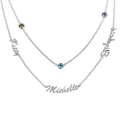 Personalised Birthstones Layered Name Necklace With1-6 Names