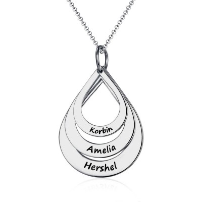 Silver Personalised Engraved Family Names Necklace Up To 5 Drops Shaped