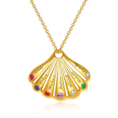 Personalised Shell Shape Pendant Names Necklace With 1-9 Birthstones and Engravings