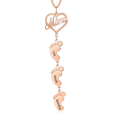 18K Rose Gold Plating Personalised Love MaMa Heart 1-10 Baby Feet Charms Name Necklace