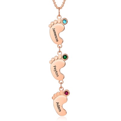 Custom Vertical 1-10 Baby Feet Charms Personalised Name Necklace with Birthstone