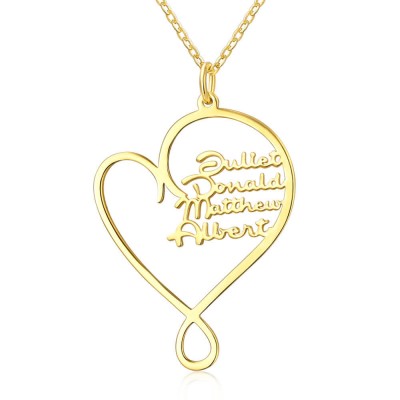 Personalised Hug and Love Heart Names Necklace With 1-8 Names