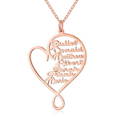18K Rose Gold Plating Personalized Hug and Love Heart 1-8 Name Necklace