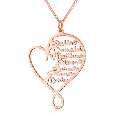 18K Rose Gold Plating Personalised Hug and Love Heart 1-8 Name Necklace