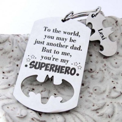 Custom Batman Keychain With1-12 Names Engraved Father's Day Gift To the World You Are Just a Dad But To Us You Are a Superhero