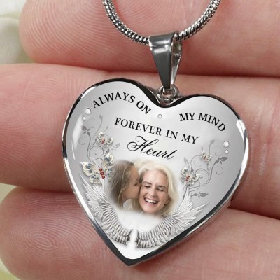 Always On My Mind Forever In My Heart Personalised Engraving Memorial Heart Photo Necklace