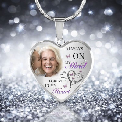 Always On My Mind Forever In My Heart Personalized Engraving Memorial Heart Photo Necklace