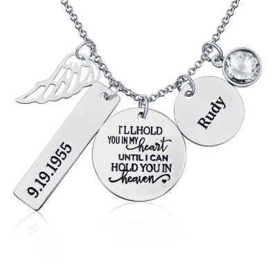 Personalised Engraved Your Wings Were Ready but My Heart Was Not Memorial Name Necklace With Birthstone