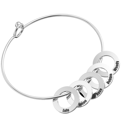 Personalised Bangle Bracelet with 1-15 Round Shape Pendants