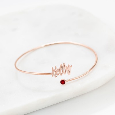 Name Bangle with Birthstone | Birthday Gift | Personalized Gift for Her | Graduation Gift | Custom Bridesmaids Gifts | Mother Gift