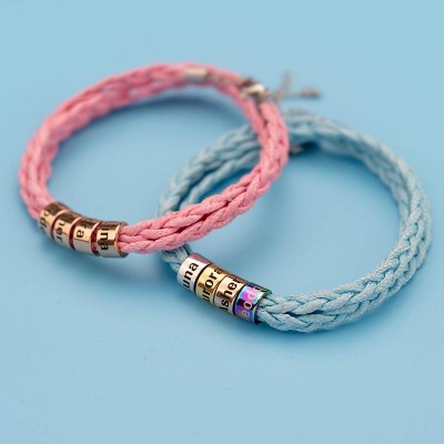Personalised 6 Colors Strap Engraved Name Bracelets With 1-10 Beads