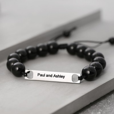 Mens Personalised Beads Engraved Name Bracelet