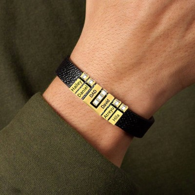 Father's Day Gifts Men's Personalised Bracelet with Kids Name for Dad 