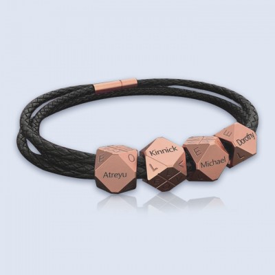 Father's Day Gift Men's Braided Leather Bracelet With Polyhedral Custom Beads