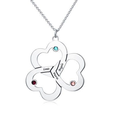 Heart In Heart 3 Names Necklace With Birthstones