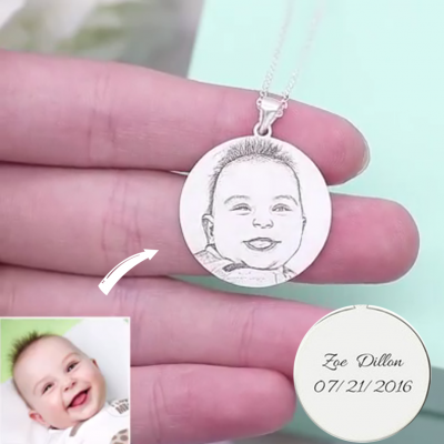 Personalised Engraved Round Shadow Carving Photo Necklace