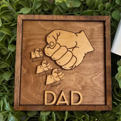 Personalised Dad and Kids Fist Bump With Name Frame Sign For Father's Day