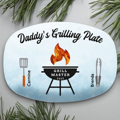 Personalised Barbecue Platter With Kids Name Daddy's Grilling Plate Father's Day