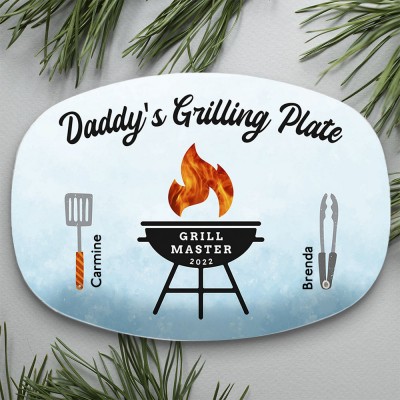 Personalized Barbecue Platter With Kids Name Daddy's Grilling Plate Father's Day