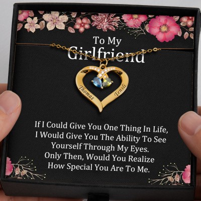 To My Girlfriend Gift Ideas Personalised Heart Necklace With Her and Him Names For Valentine's Day