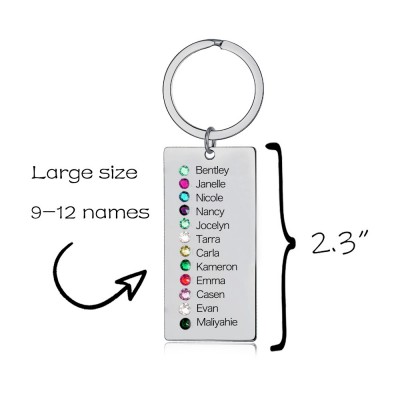 Personalised 9-13 Engraving Names with Birthstone Key Chain Gift For Monther's Day 