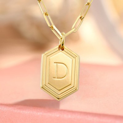 18K Gold Plating Personalised Engraved Initial Pendant Link Chain Necklace Layering Charms Gift For Her