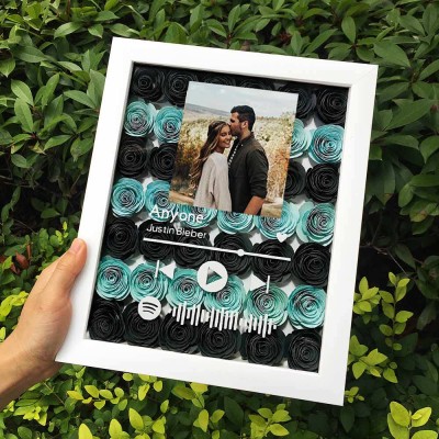 Personalised Spotify Flower Shadow Box With Couple Photo For Wedding Anniversary Valentine's Day