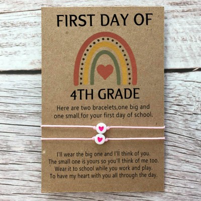 First Day of 4th Grade Back to School Bracelet Mummy and Me Anxiety Separation Wish Gifts For Kid Set of 2