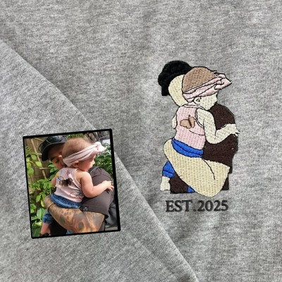 Custom Embroidered Dad Sweatshirt From Portrait with Kid Name Fathers Day or Birthday Gift for Dad