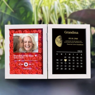Personalised Flower Shadow Box Moon Phase Calendar with Names Gift for Mother's Day