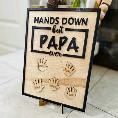 Personalised Best Papa Ever Hands Down Framed Sign With Kids Name For Father's Day Gift Ideas