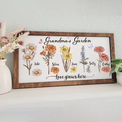 Custom Grandma's Garden Frame With Grandkids Name and Birth Month Flower For Mother's Day