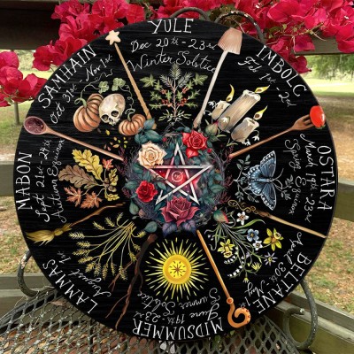 Wheel Of The Year Moon Phases Wooden Calendar Sign