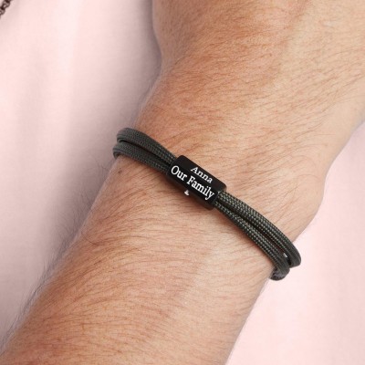Personalised Men's Bracelet with Hexahedral Bead For Family Gift Ideas