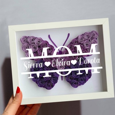 Personalised Mum Butterfly Shadow Box With Kids Name For Grandma Mother's Day Gift Ideas
