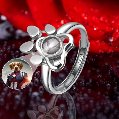 Personalised Photo Projection Memorial Pet Paw Ring