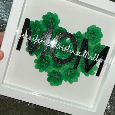 Personalised Mum Heart Flower Shadow Box With Kids Name For Mother's Day Birthday
