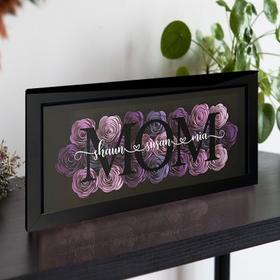 Personalised Mum Flower Shadow Box With Kids Name For Grandma Mother's Day Gift Ideas